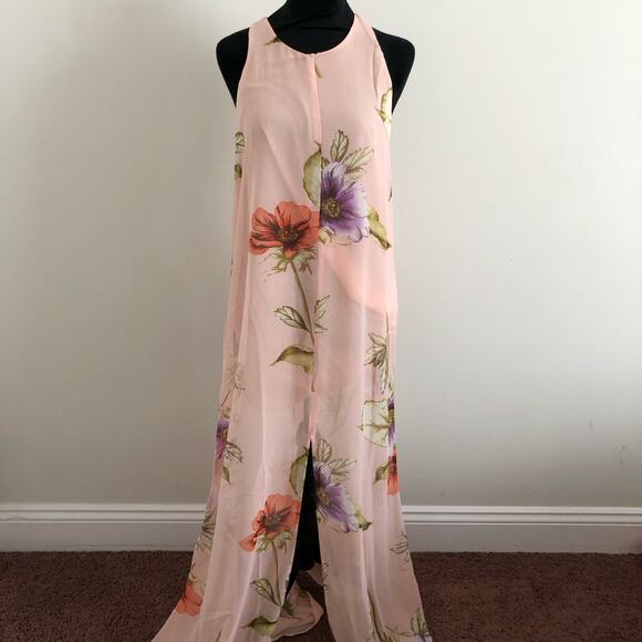 Three Eighty Two Women's Floral Chiffon‎ Maxi Dress M Sheer Halter Neck Gown NWT - Picture 1 of 9